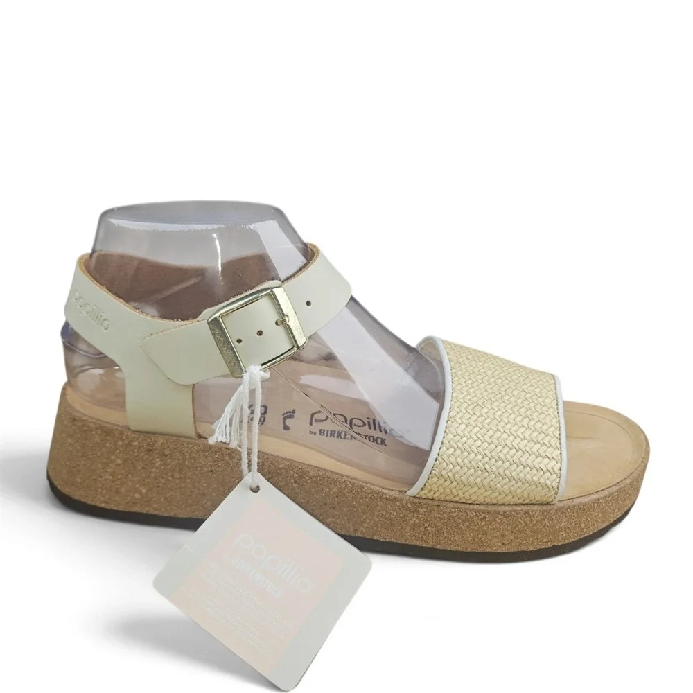 Birkenstock Papillio Glenda Raffia Wedge Platform Sandal Beige White EU 40 9-9.5